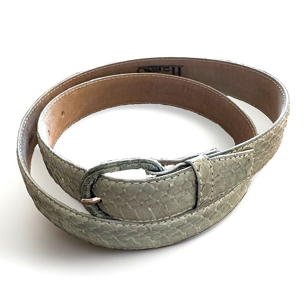 Vintage Genuine Snakeskin Belt Women's Sz Large  29 to 33" Green 1" Wide Gold